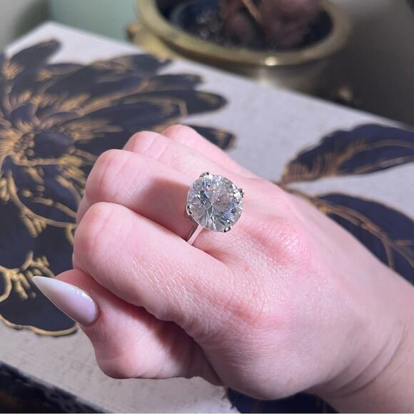 Vintage Cocktail 925 Sterling Silver Ring with Large Clear Crystal Stone - Picture 10 of 14